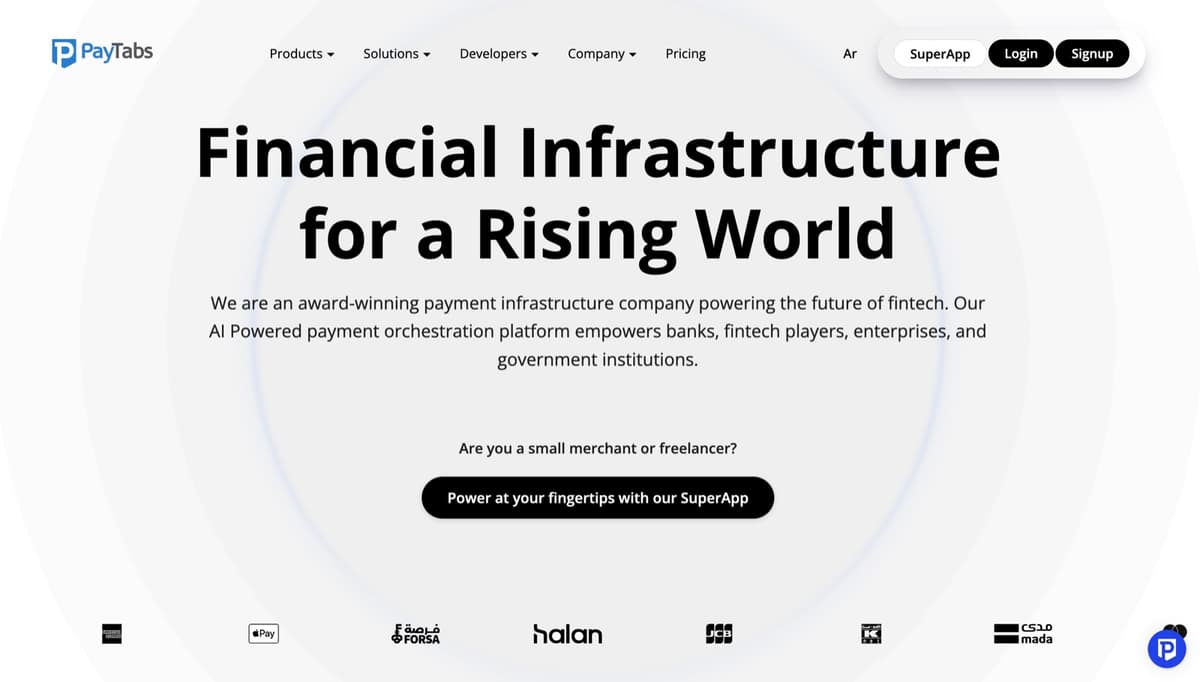 PayTabs website: financial infrastructure for a rising world