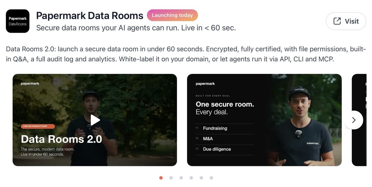 Papermark Data Rooms launching today on Product Hunt