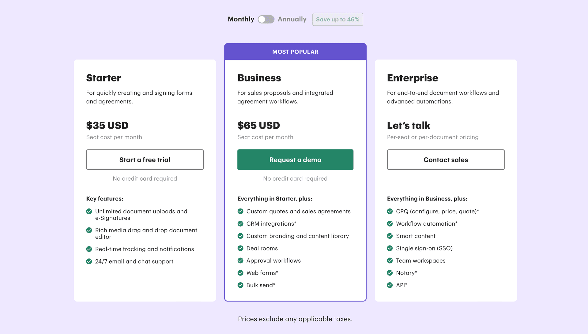 PandaDoc pricing plans