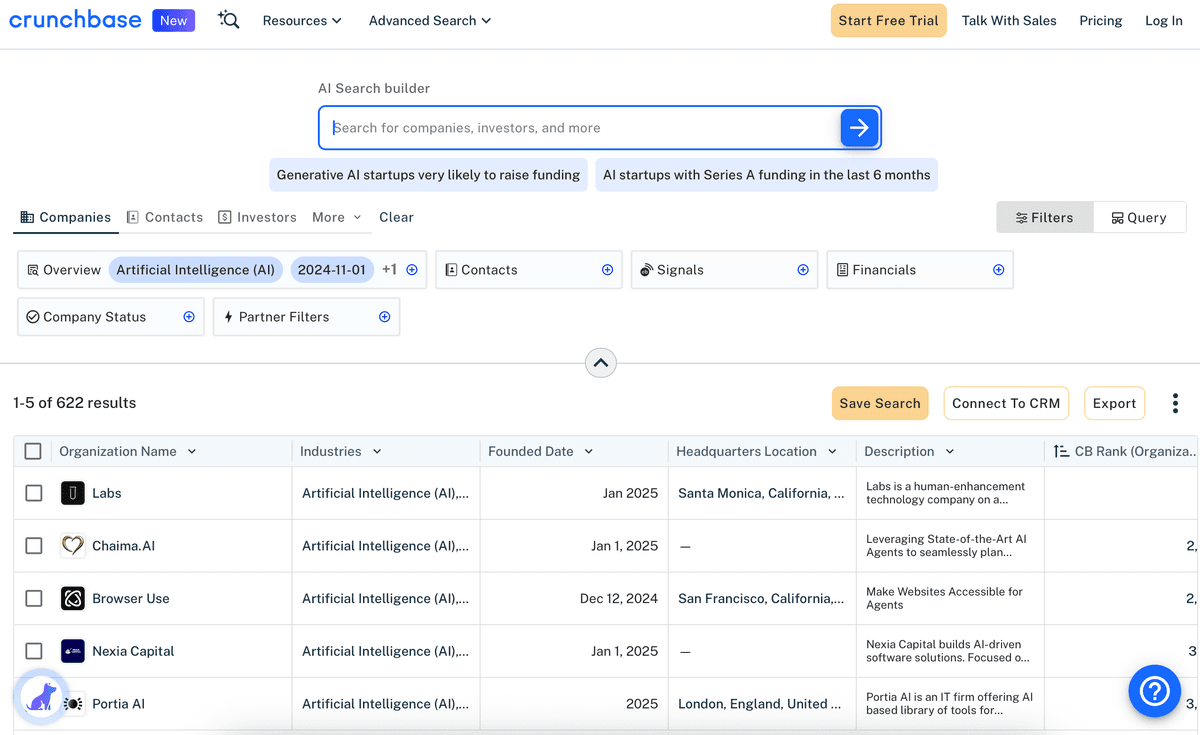 Crunchbase homepage