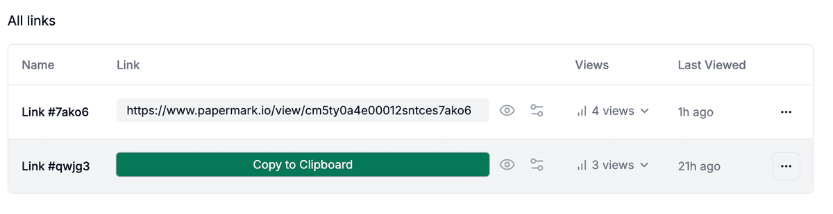 Papermark Document Links - Manage All Shared Links