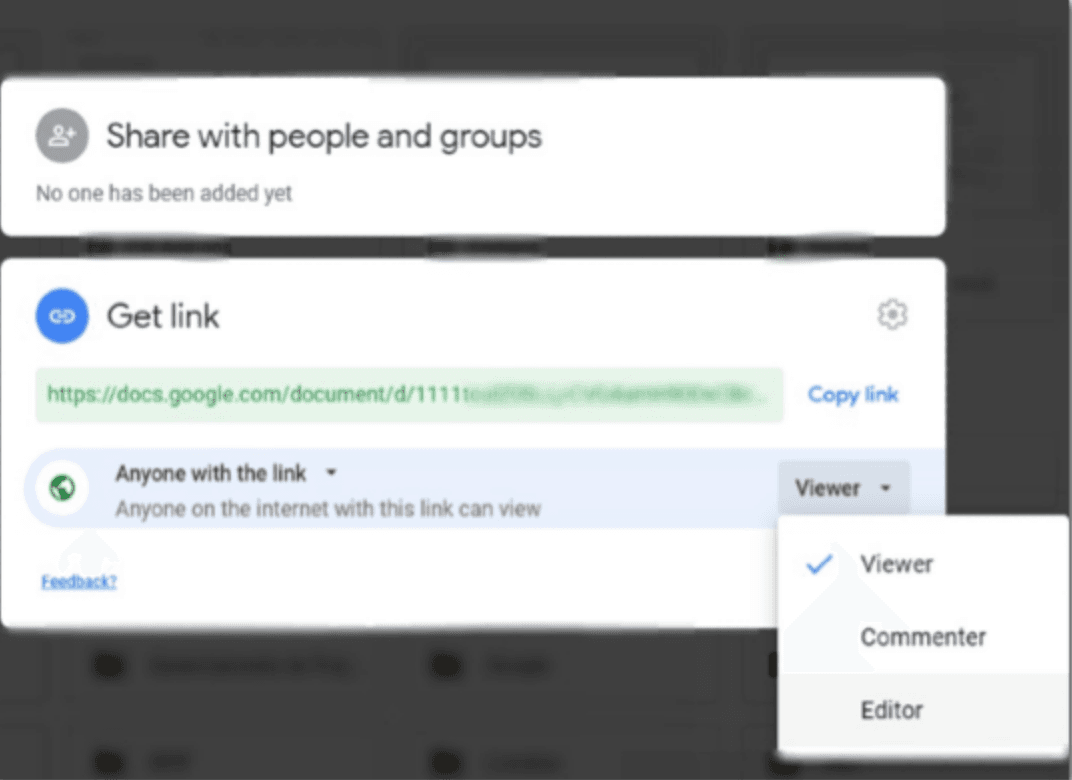 Google Drive sharing settings