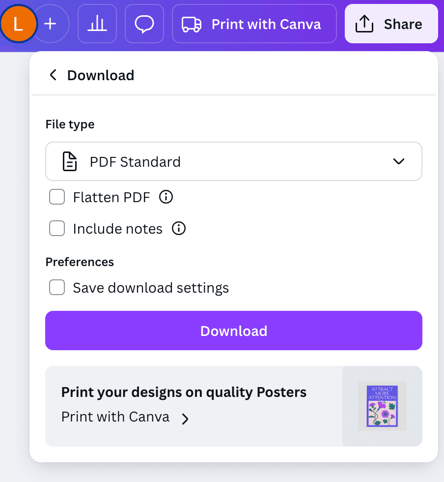 canva download pdf