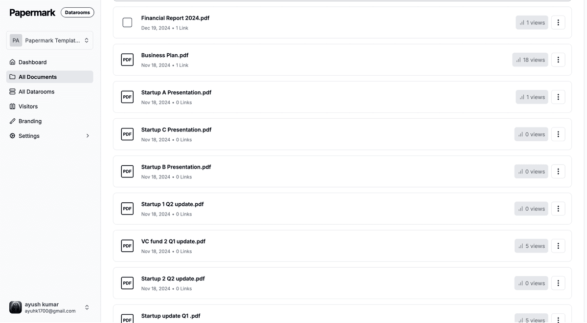 Document dashboard