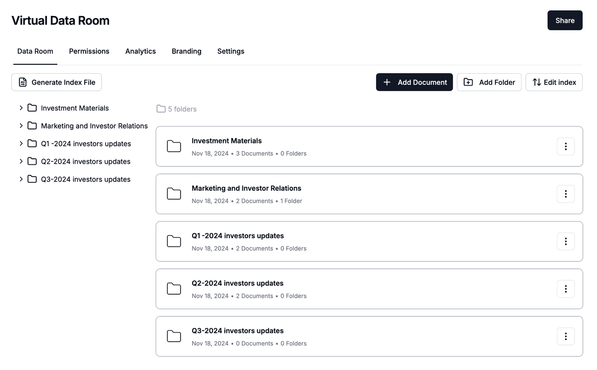 Papermark dataroom interface