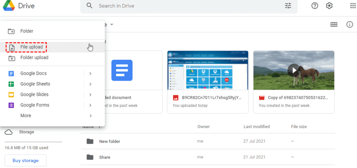 Upload file to Google Drive