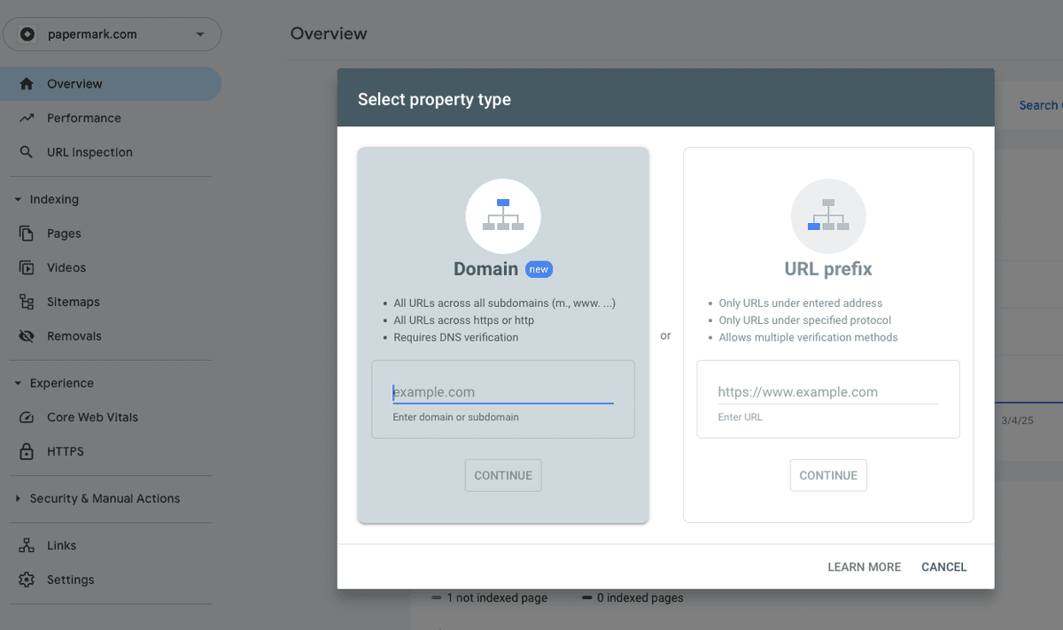Domain verification in Google Search Console