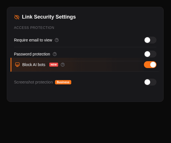 Papermark Block AI Bots Toggle