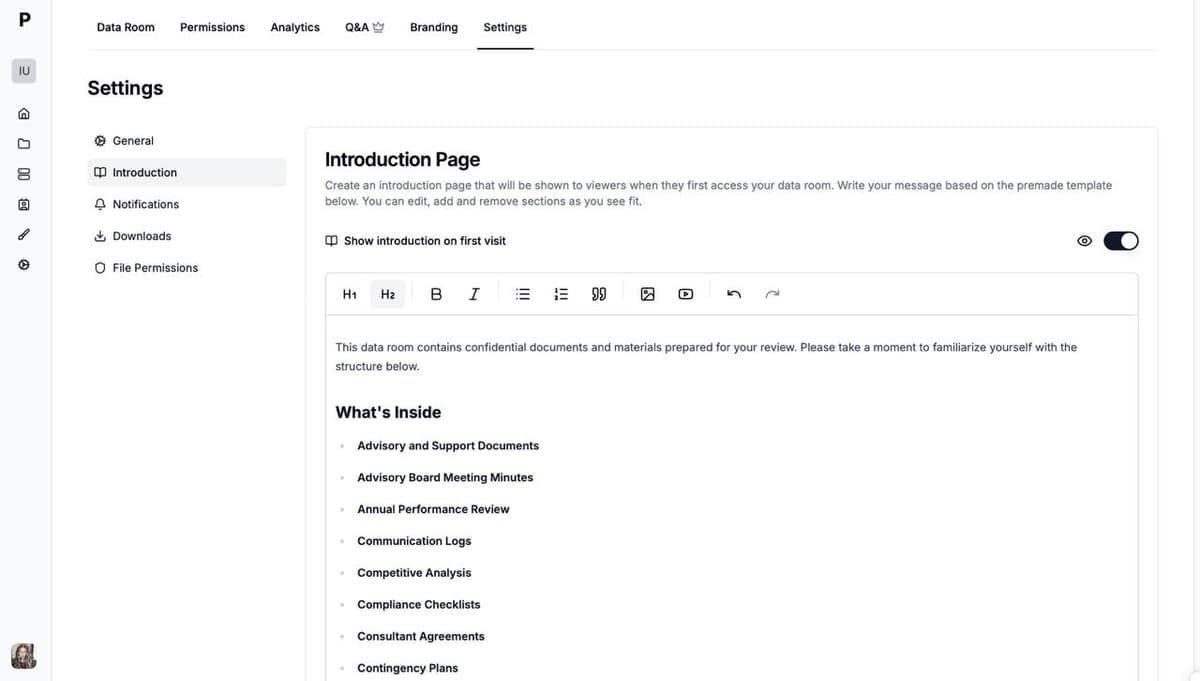 Introduction Page Settings