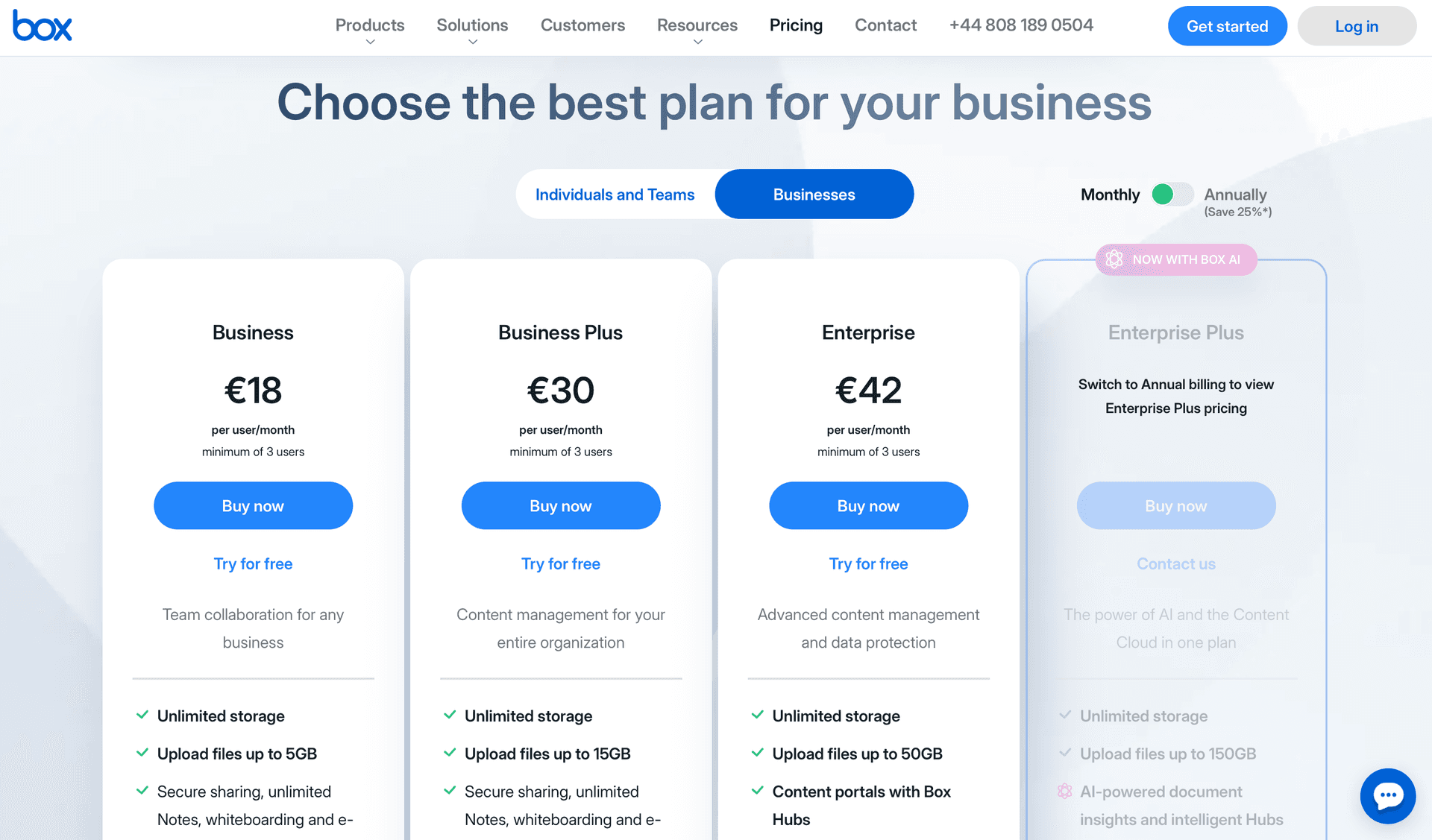 Box Pricing Plans