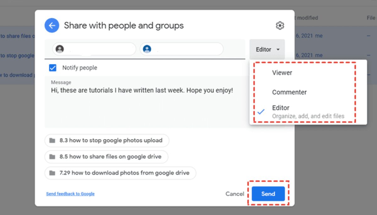 Paramètres de partage Google Drive