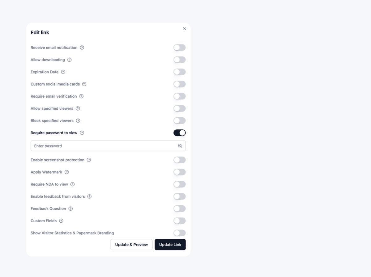 Paramètres de protection par mot de passe