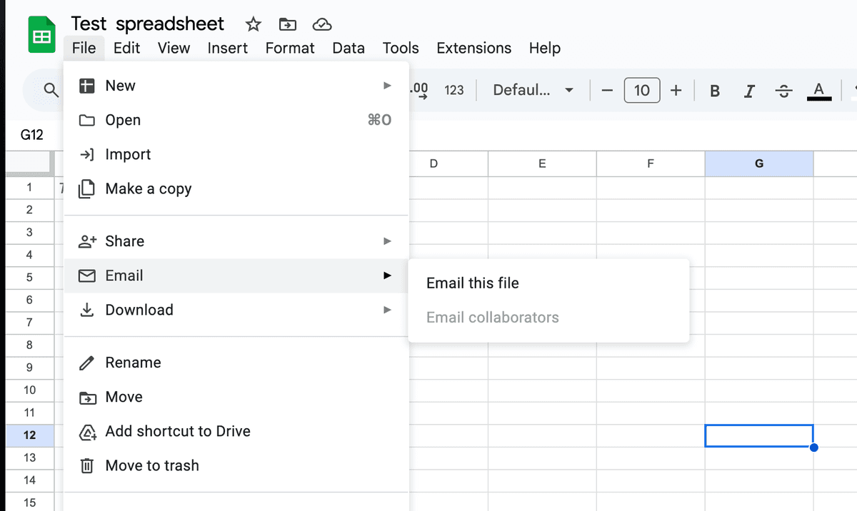 Accéder à la fonction e-mail dans Google Sheets