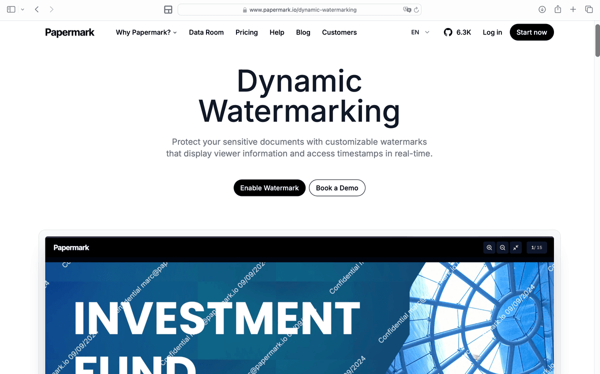 Papermark dynamic watermarking