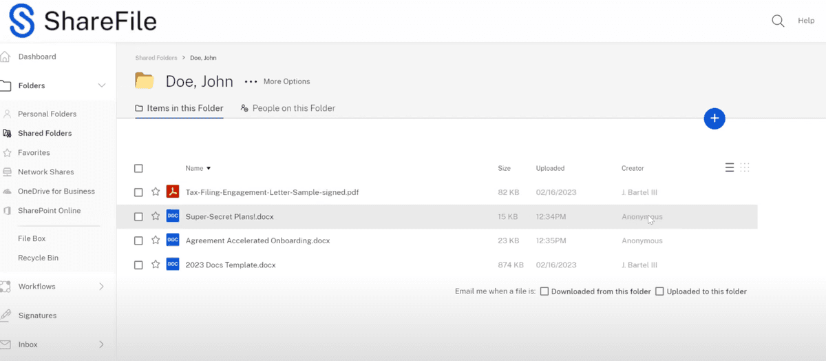 ShareFile Dashboard Overview