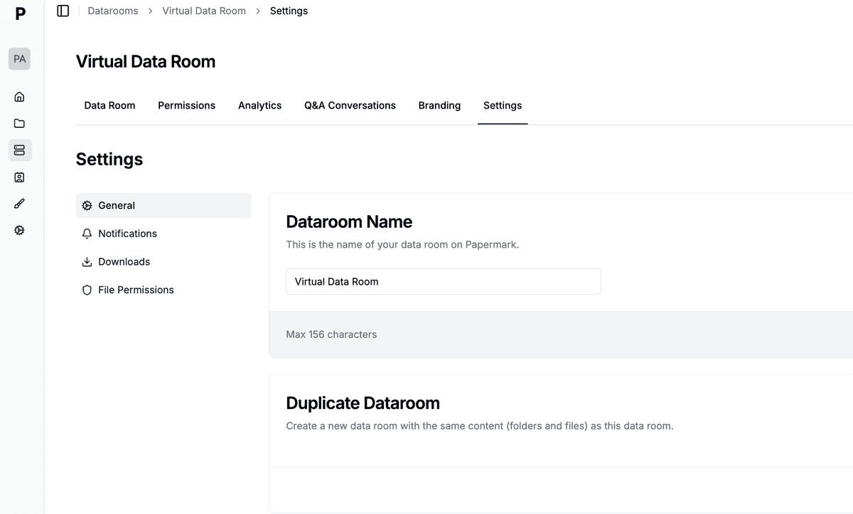 Dataroom notification settings