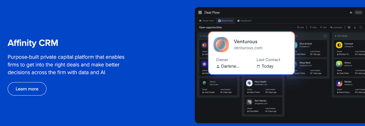 Affinity dashboard interface