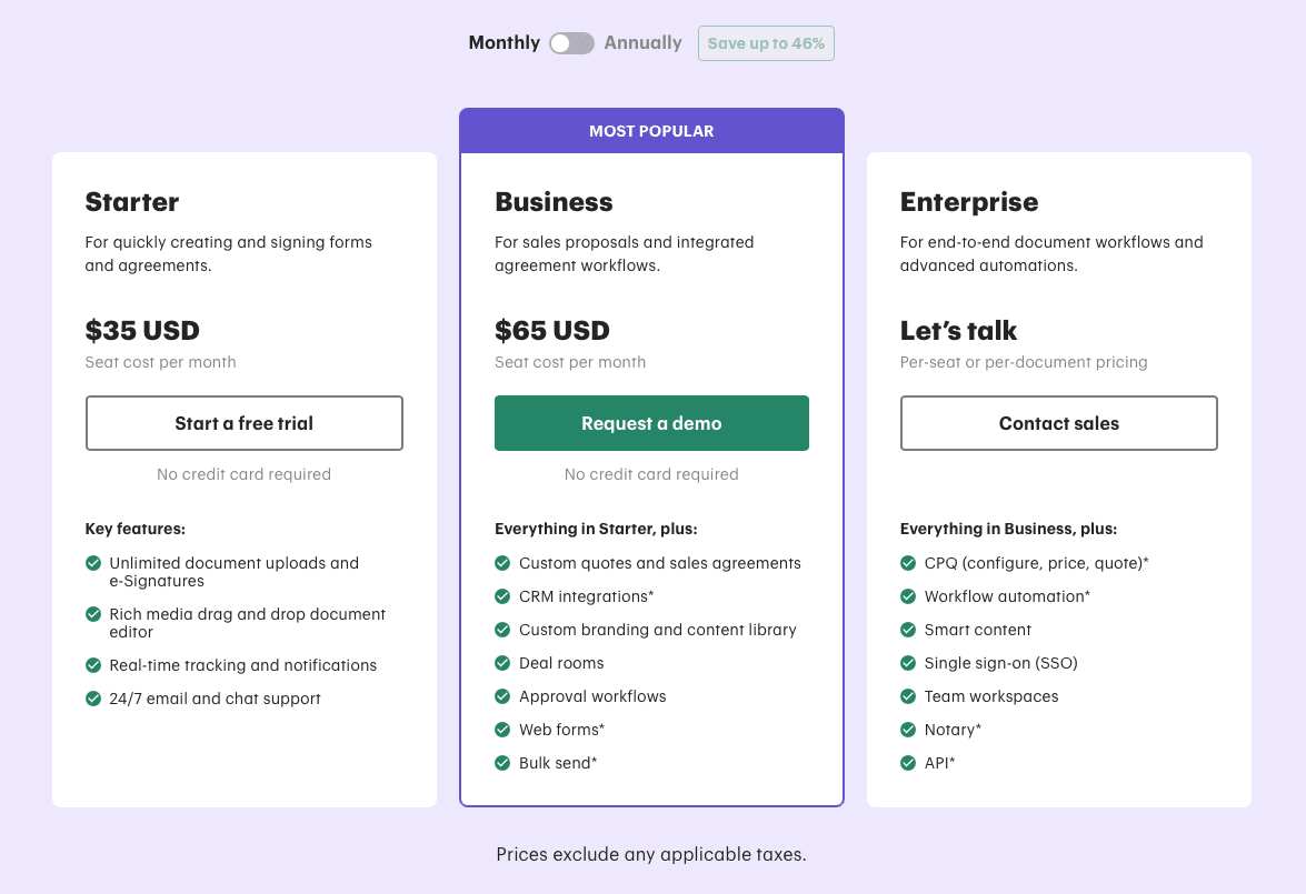 Tarification de l'envoi en masse PandaDoc
