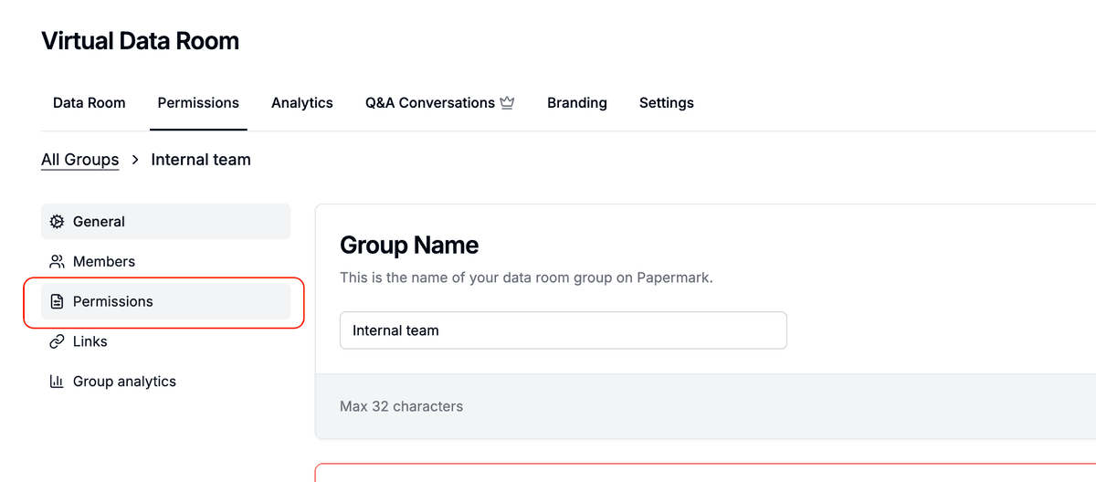 Permissions tab