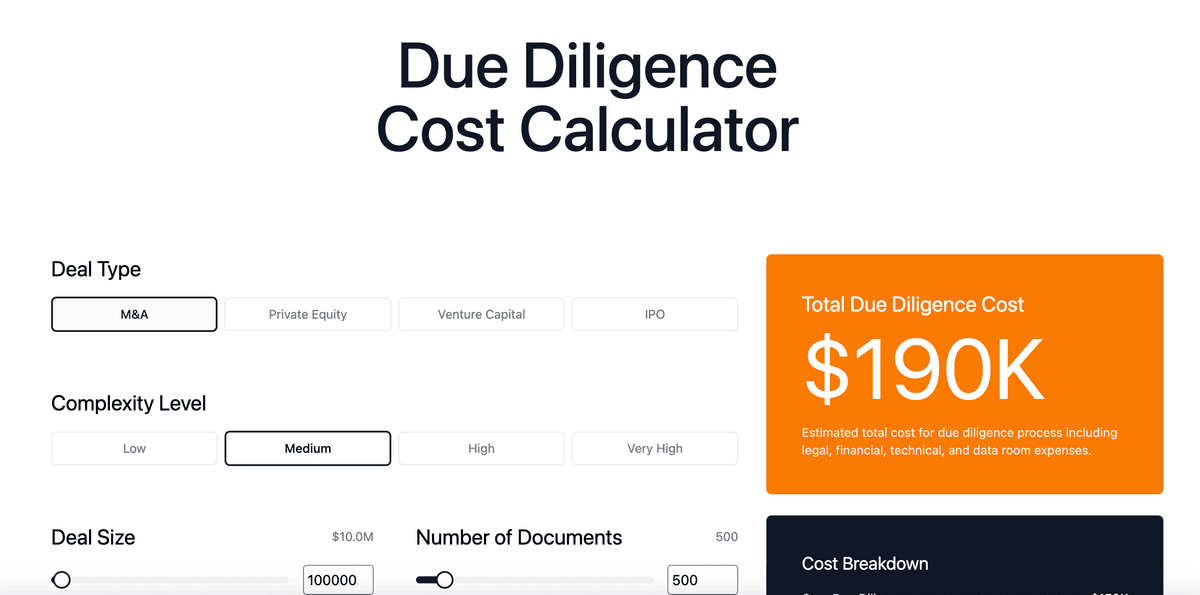 Due Diligence Cost Calculator