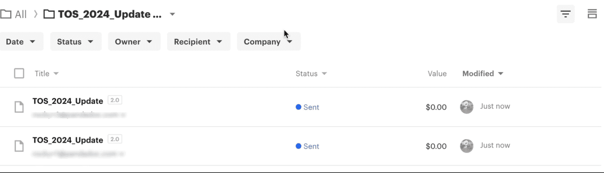 Suivi de l'envoi en masse PandaDoc