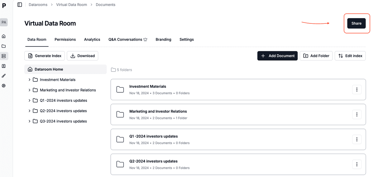 Datenraum-Freigabe-Oberfläche
