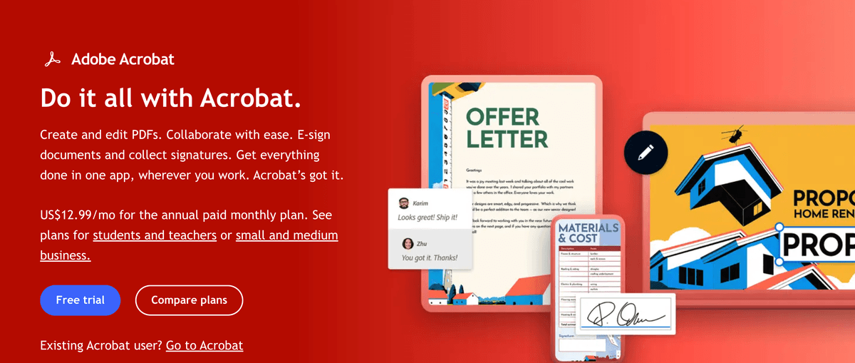 Adobe Acrobat interface
