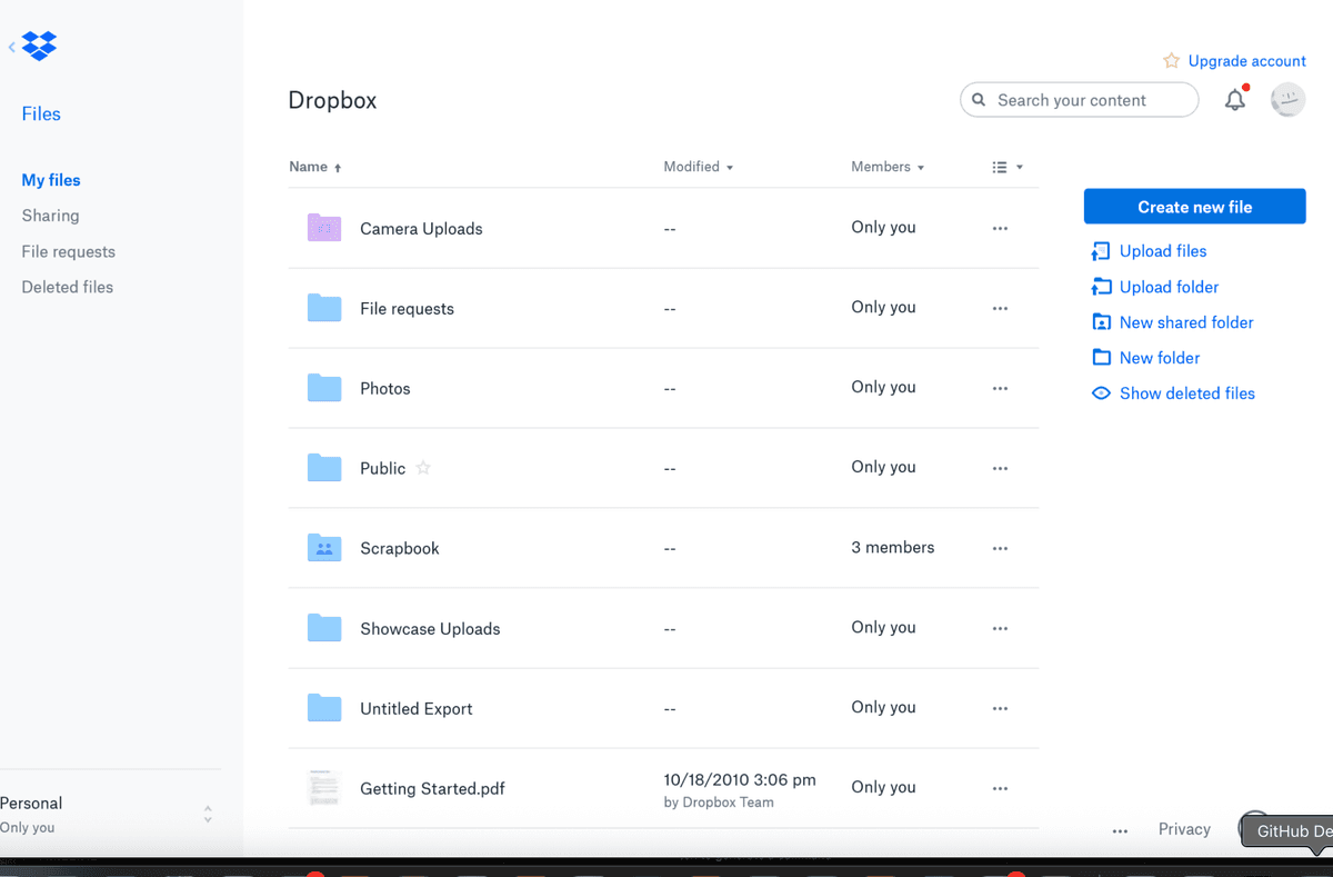 Dropbox interface overview