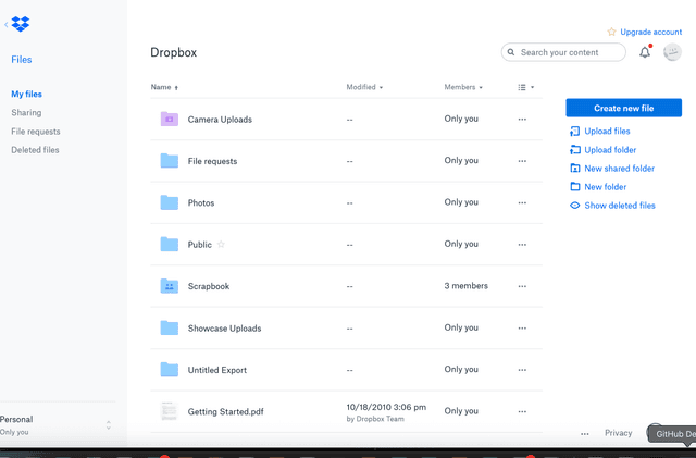 Dropbox interface