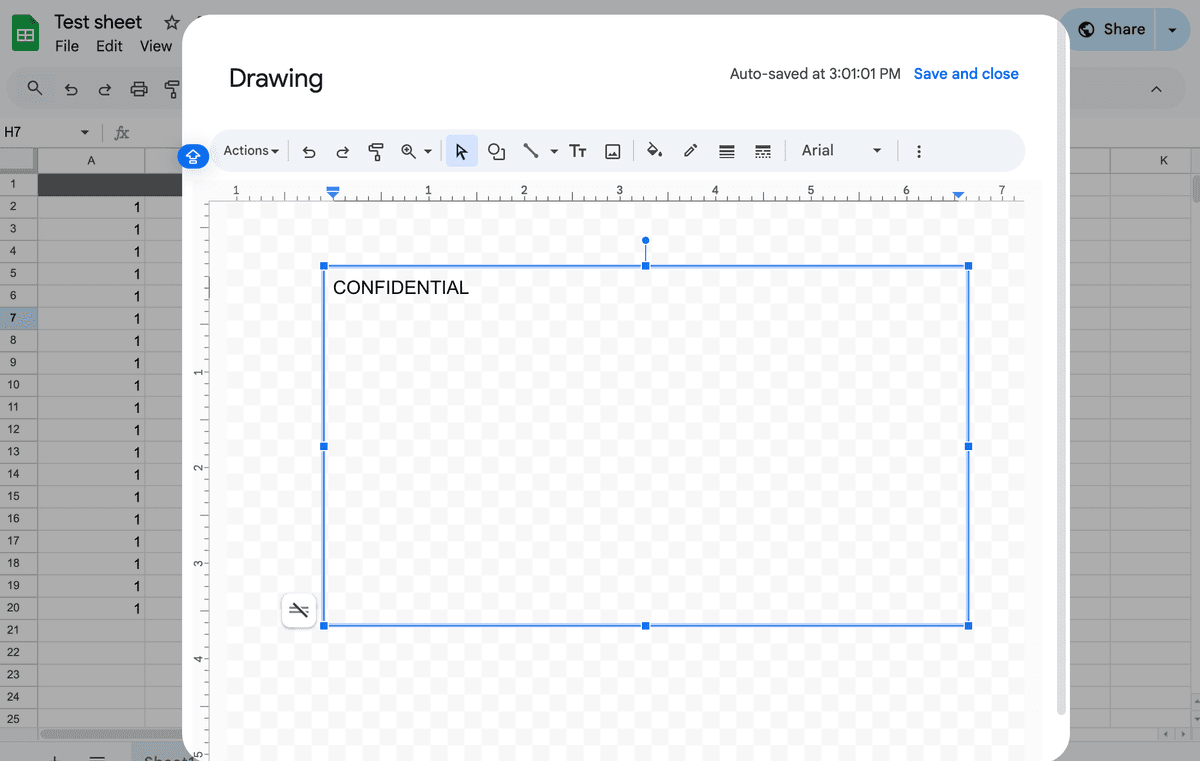 Ajout d'un filigrane dans Google Sheets