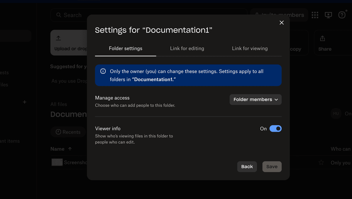 Dropbox folder settings