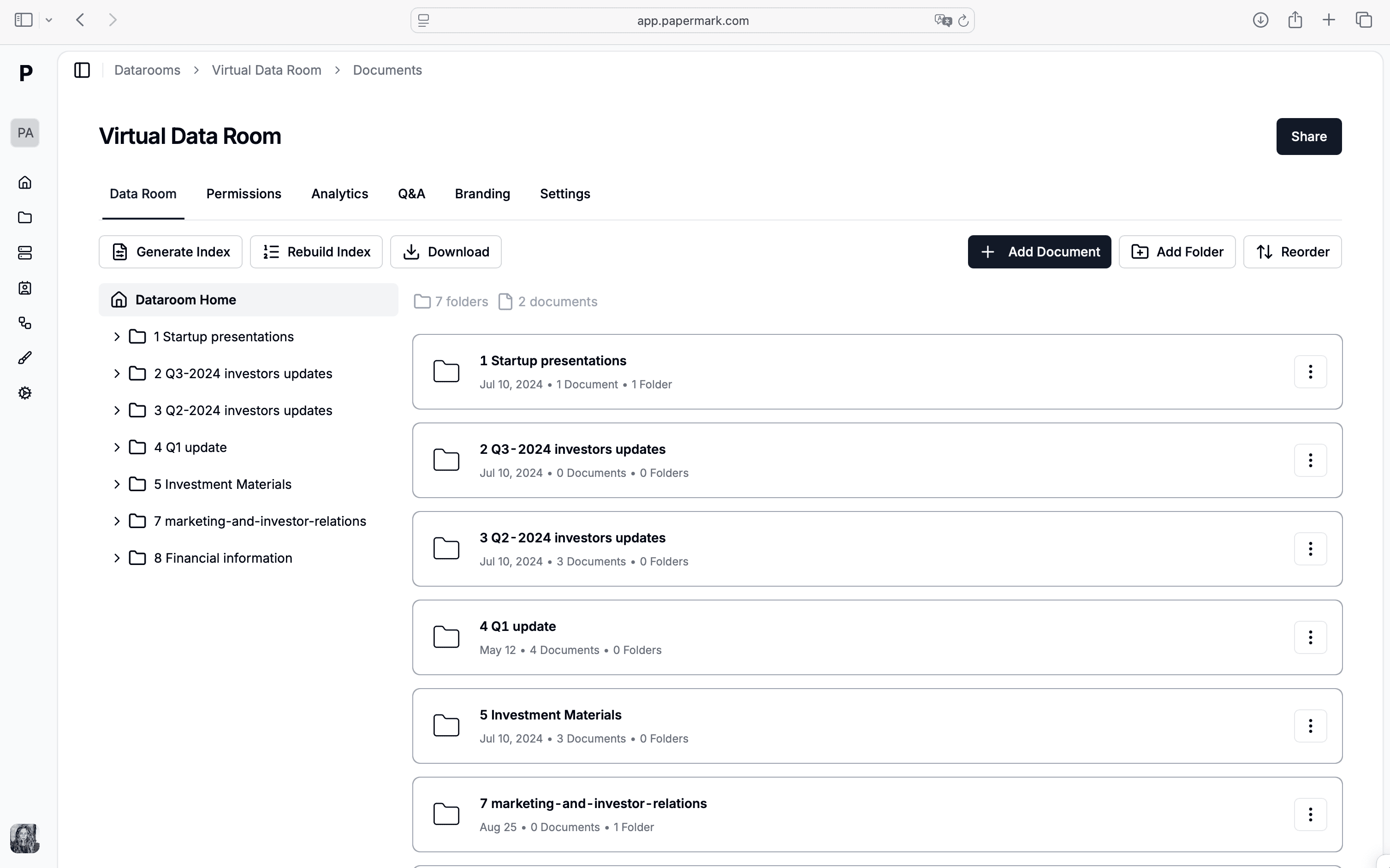 Papermark Data Room Interface