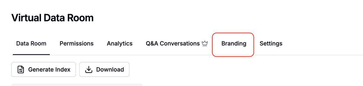 Onglet Personnalisation d'une data room
