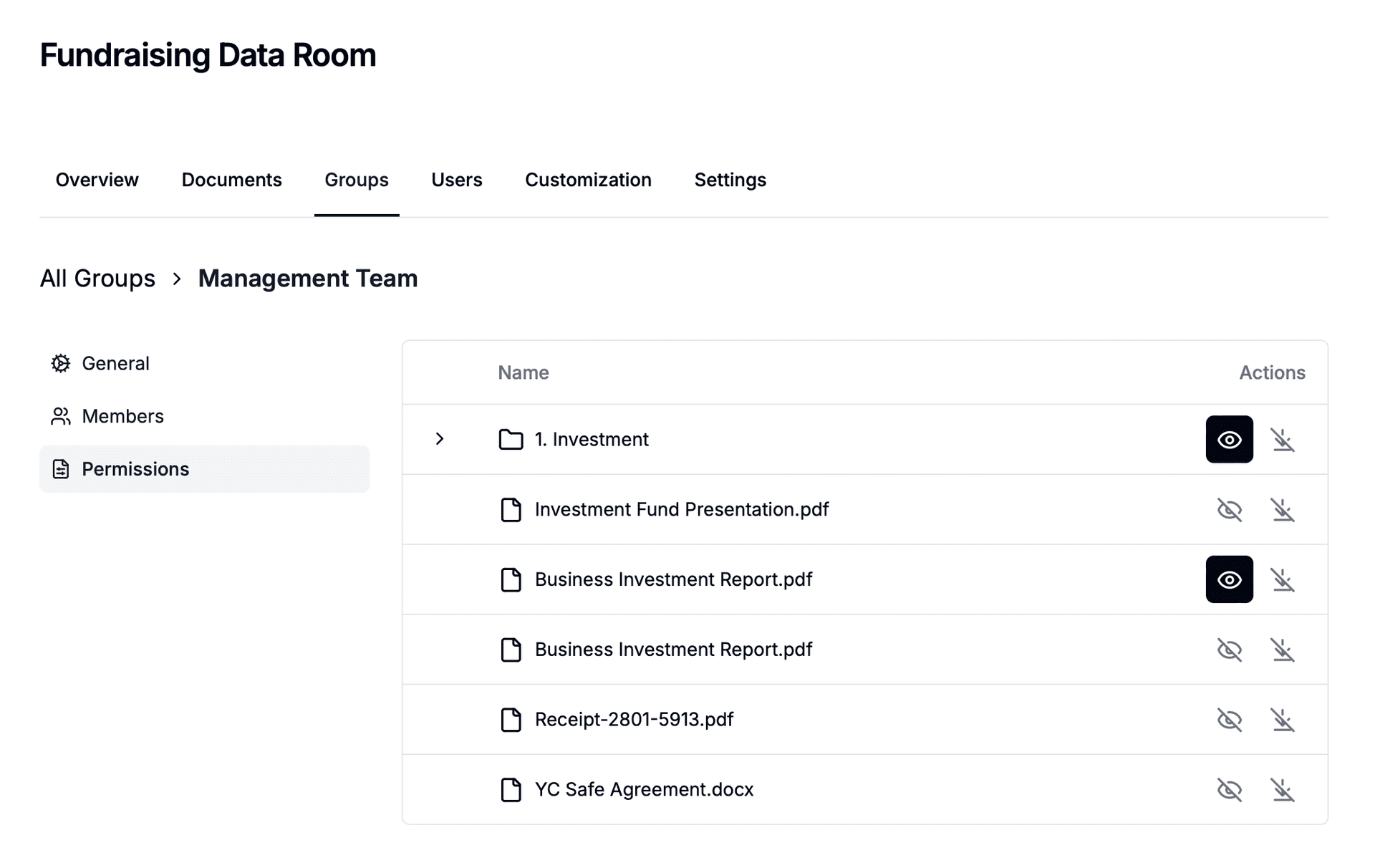 Stage-based data room groups for shortlisted buyers