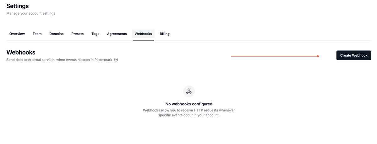 Formulaire de création de webhook