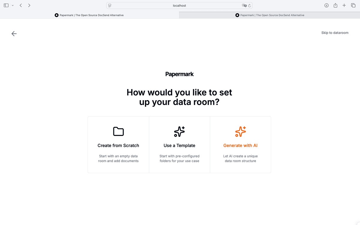 AI Data Room Generation - Select option