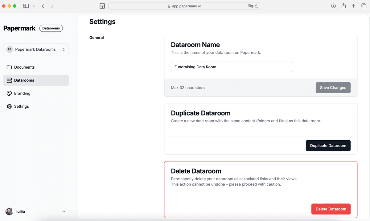 Dupliquer une Data Room
