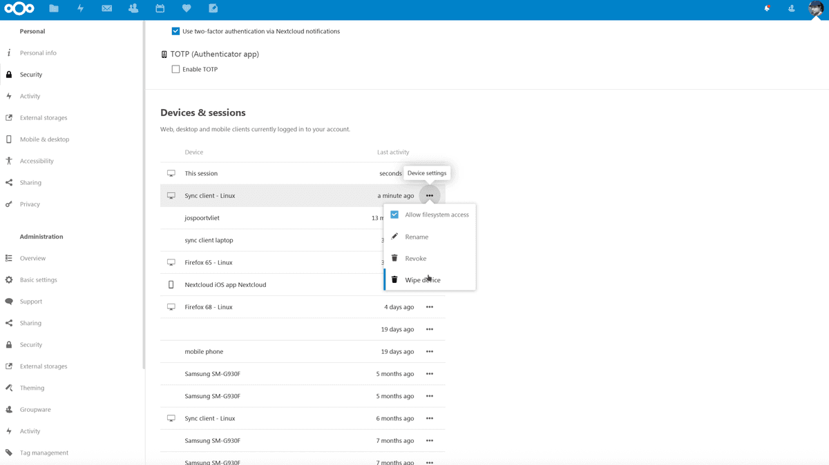 NextCloud Oberfläche