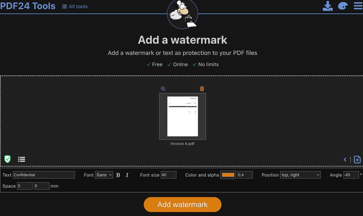 Ajustes de marca de agua PDF en línea