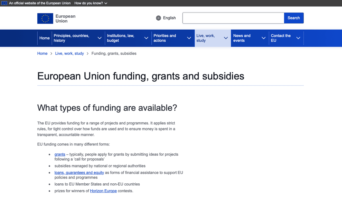 Subventions et prêts gouvernementaux
