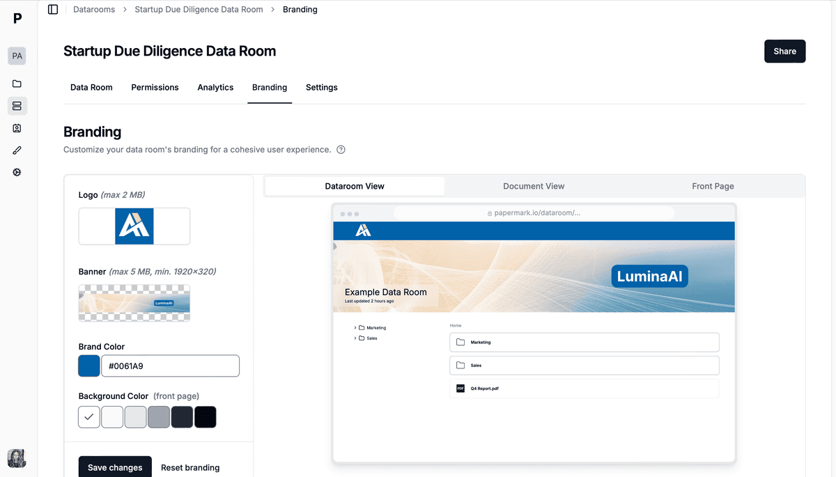 Custom-branded data room