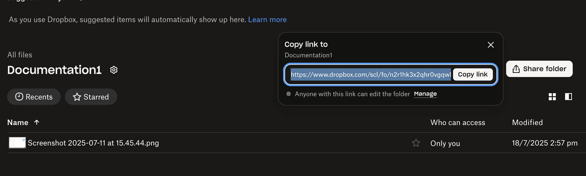 Dropbox link sharing