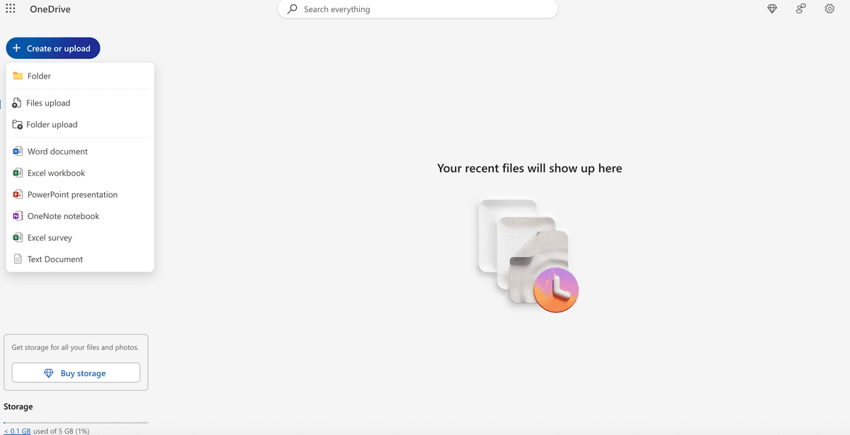 Aperçu de l'interface OneDrive