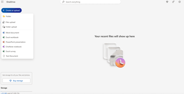 OneDrive file management interface