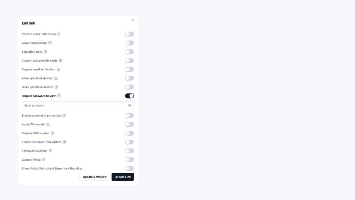 Dynamic watermarking on a Papermark document