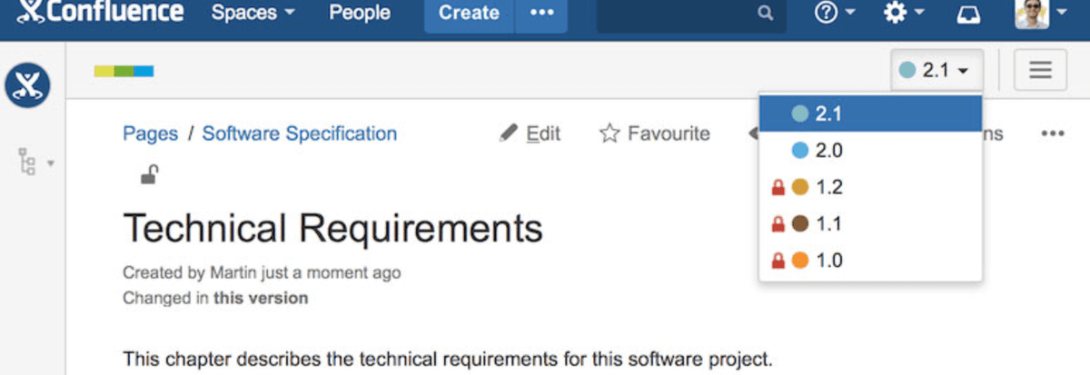Confluence page history