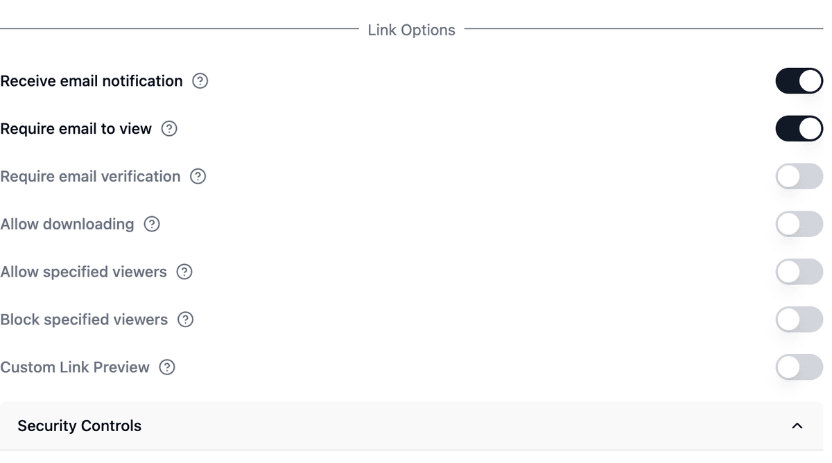 Link-Optionen-Oberfläche