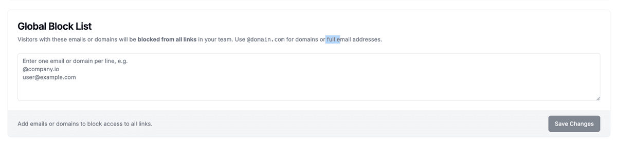 Paramètres de la liste de blocage globale