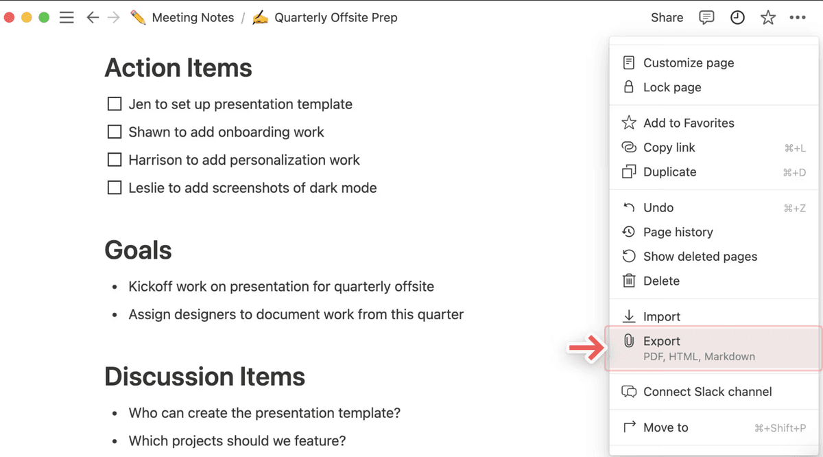 Notion Export Interface