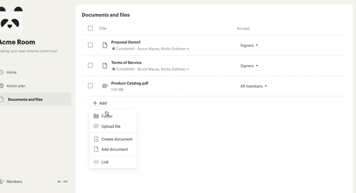 Configuration de PandaDoc Room